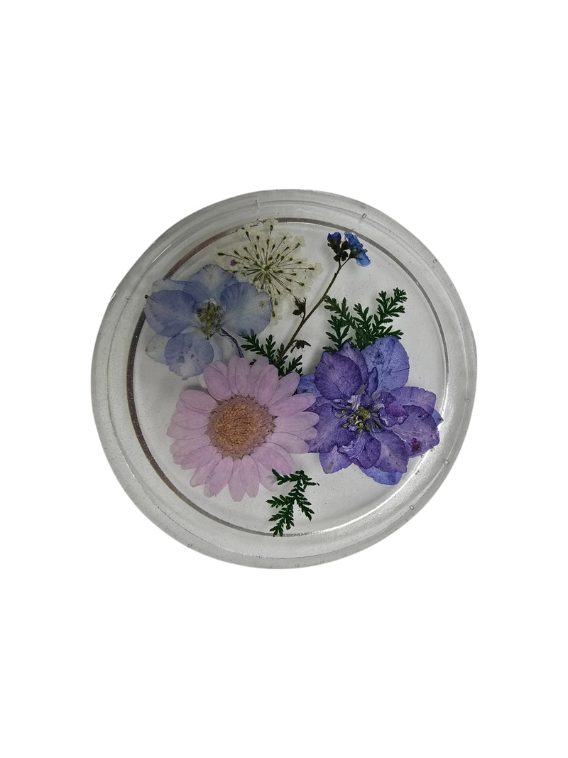 Four Pressed Flower Resin Coasters Set - Botanical Coaster with Real Flowers