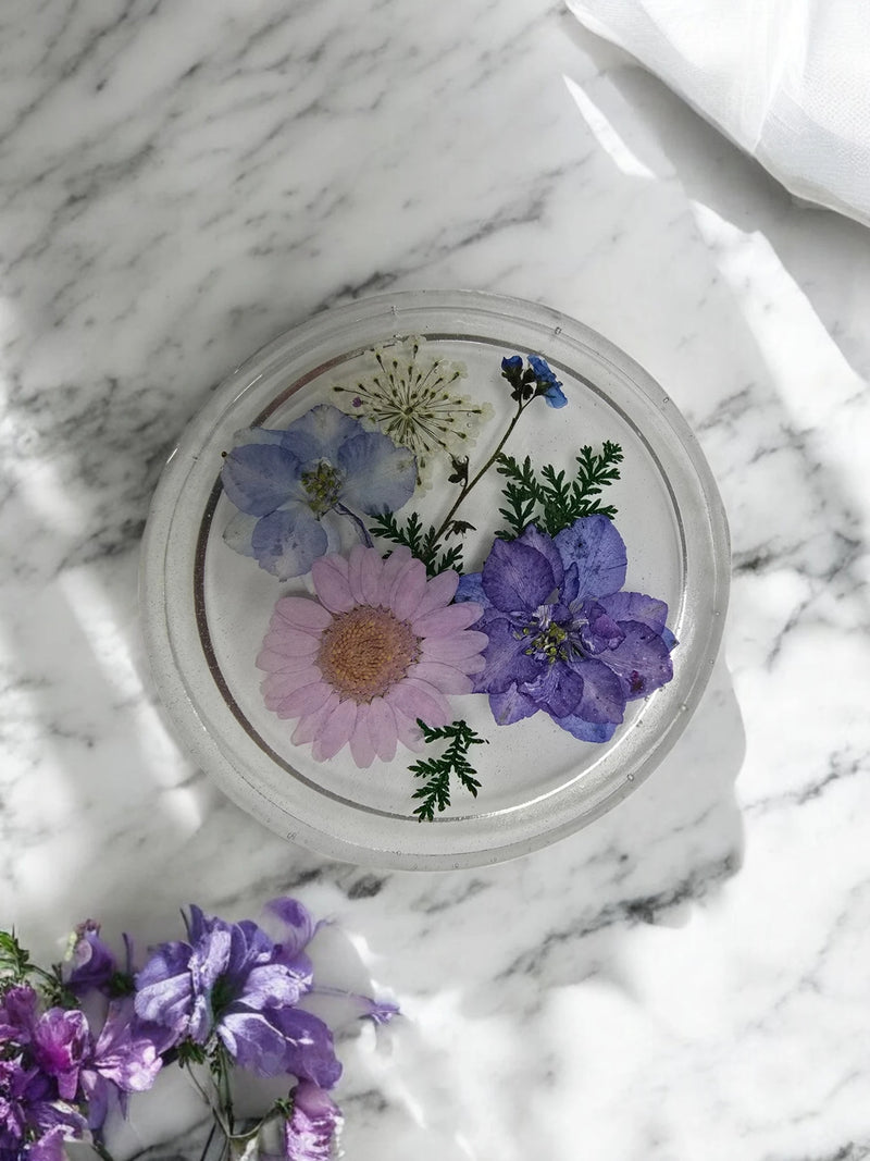 Four Pressed Flower Resin Coasters Set - Botanical Coaster with Real Flowers