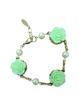 Triple Rose Charm Bracelet | Light Pink & Mint Green | Floral Jewelry