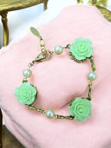 Triple Rose Charm Bracelet | Light Pink & Mint Green | Floral Jewelry