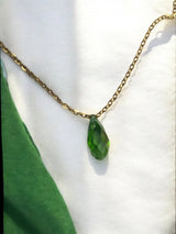 Gold Necklace with Green Tear Drop Crystal | Elegant Pendant Jewelry