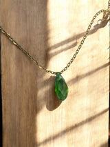 Gold Necklace with Green Tear Drop Crystal | Elegant Pendant Jewelry
