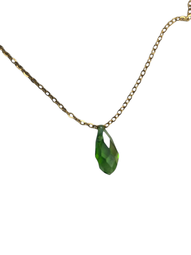 Gold Necklace with Green Tear Drop Crystal | Elegant Pendant Jewelry