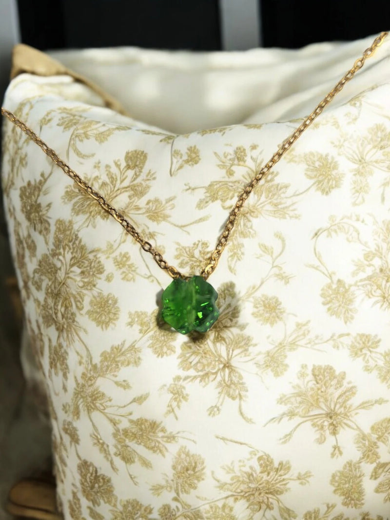 Gold Necklace with Green Austrian Crystal Clover | Small or Large | Lucky Pendant