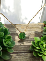 Gold Necklace with Green Austrian Crystal Clover | Small or Large | Lucky Pendant