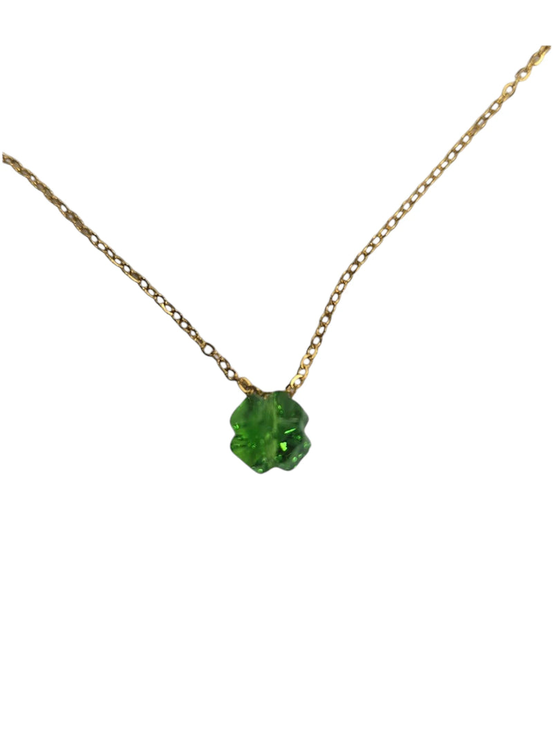 Gold Necklace with Green Austrian Crystal Clover | Small or Large | Lucky Pendant