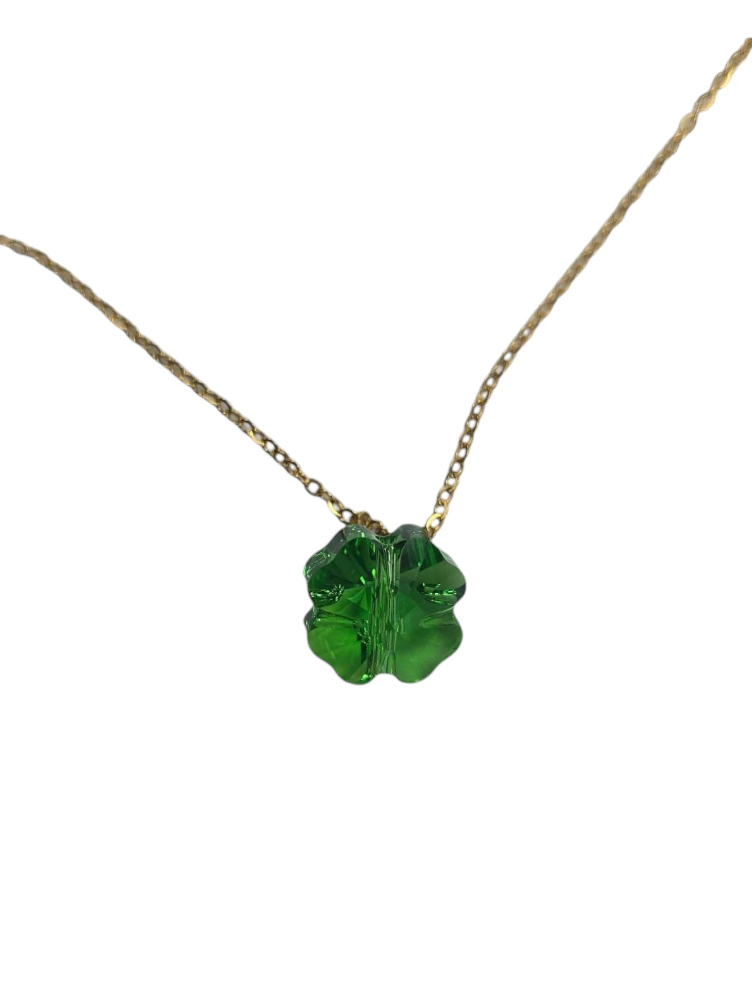Gold Necklace with Green Austrian Crystal Clover | Small or Large | Lucky Pendant