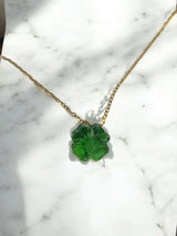 Gold Necklace with Green Austrian Crystal Clover | Small or Large | Lucky Pendant