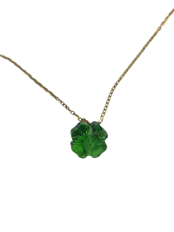 Gold Necklace with Green Austrian Crystal Clover | Small or Large | Lucky Pendant