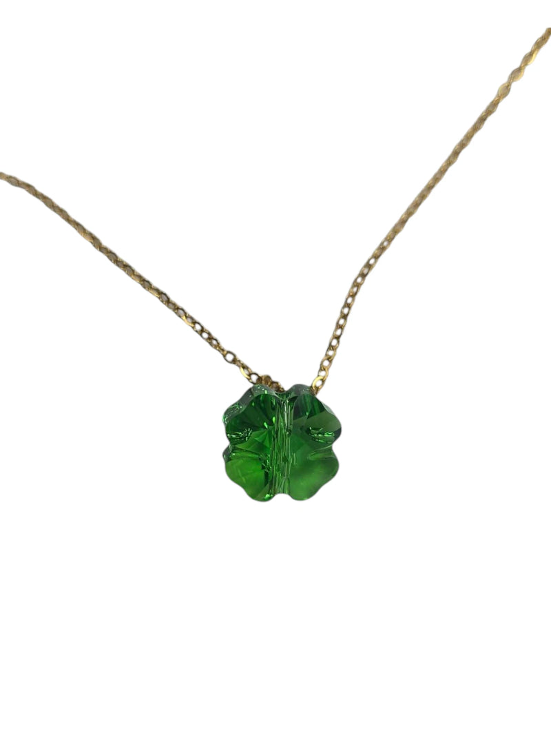 Gold Necklace with Green Austrian Crystal Clover | Small or Large | Lucky Pendant
