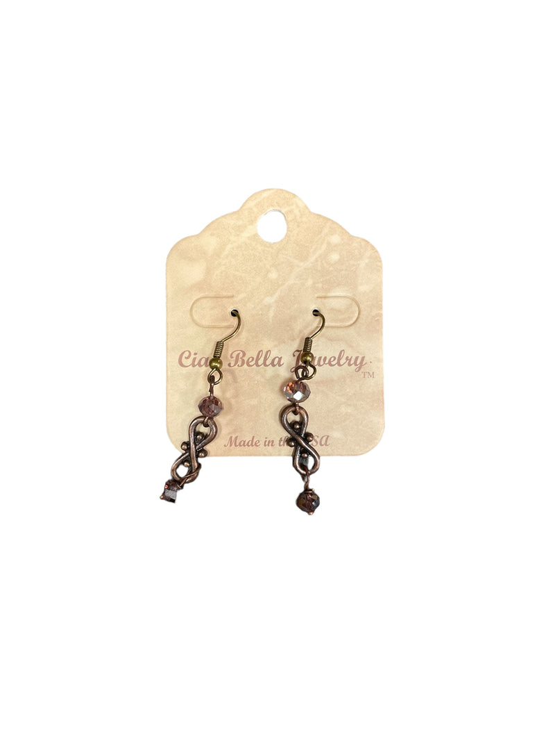 Mesmerizing Swirls: Dangle Earrings in Gold (Green Crystals) or Antique Gold (Pink Crystals)