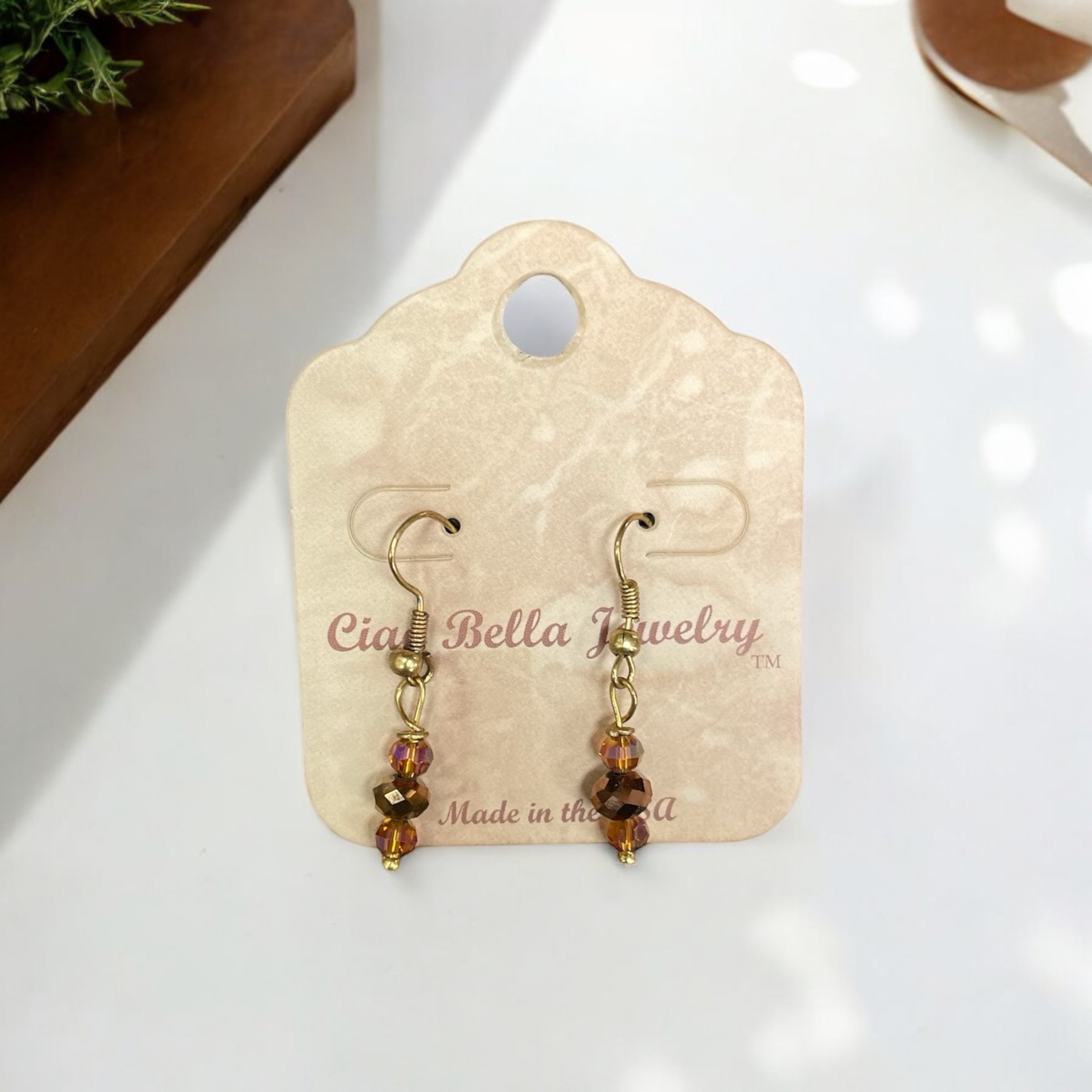 Earthy Elegance: Topaz and Brown Trio Dangle Earrings (Gold Plated)