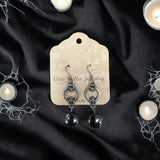 Skulls & Shadow: Antique Silver Dangle Earrings with Hematite Gemstone