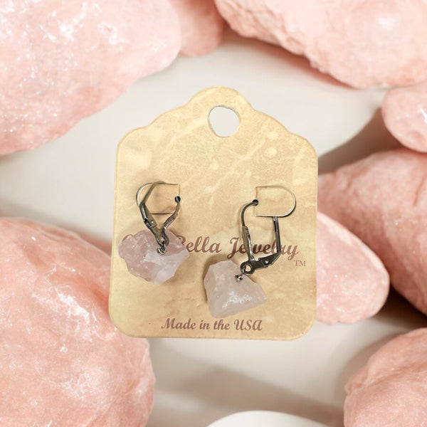 Effortless Style: Rose Quartz, Smoky Quartz, or Dark Garnet Leverback Rock Earrings