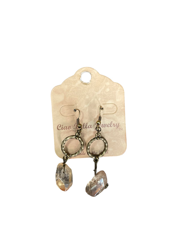 Vintage Elegance: Antique Gold Dangle Earrings with Crystal Quartz Brilliance