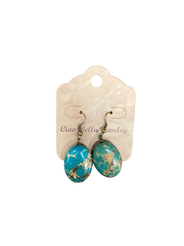 Vintage Dream: Antique Gold Dangle Earrings with Turquoise Gemstone & Golden Hues