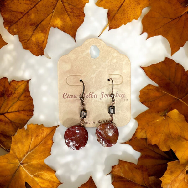 Earthy Elegance: Dangle Earrings with Rust Ocean Jasper & Copper Hook