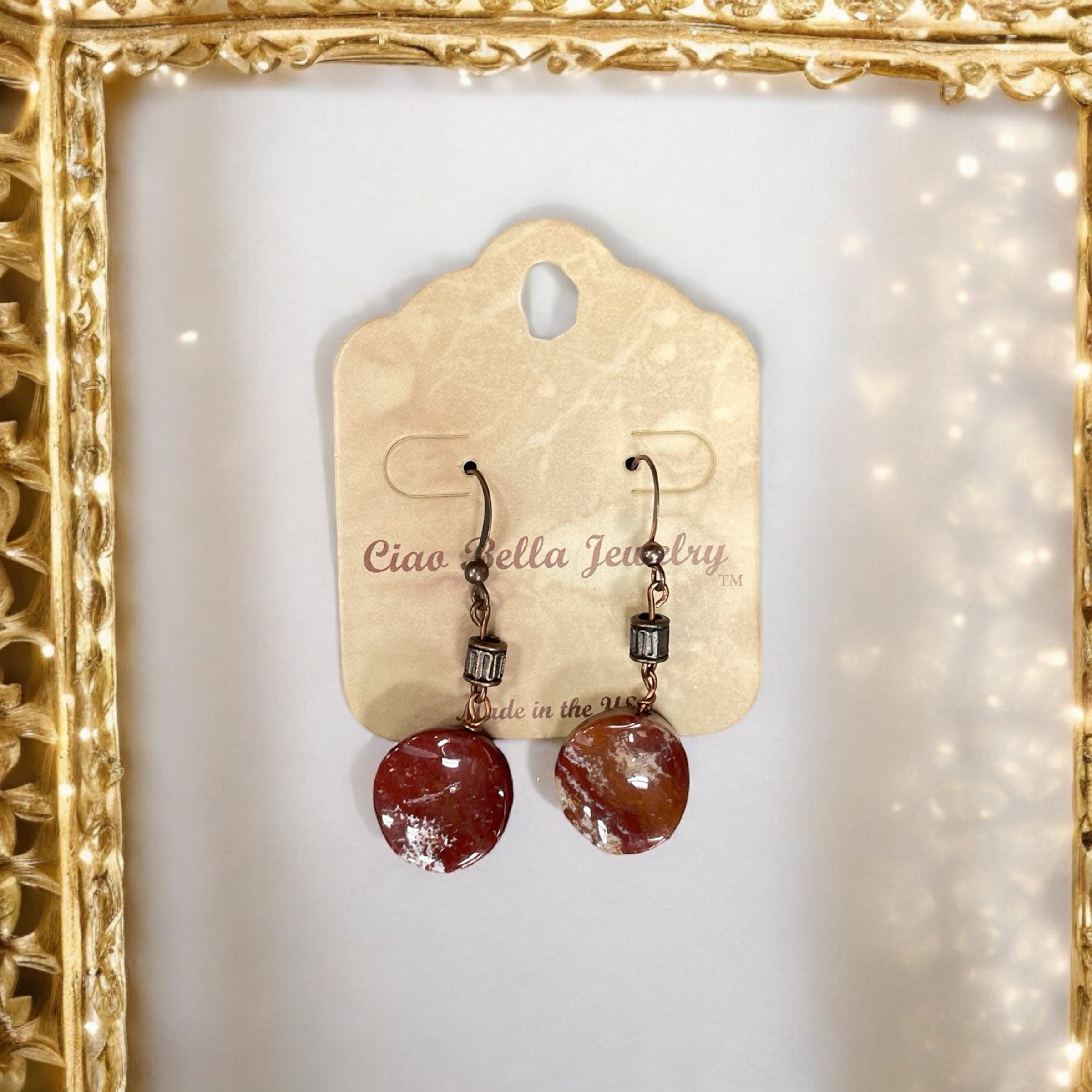 Earthy Elegance: Dangle Earrings with Rust Ocean Jasper & Copper Hook