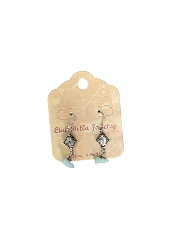 Delicate Dangle Charm: Sterling Silver Earrings with Aqua Amazonite & Diamond Shape