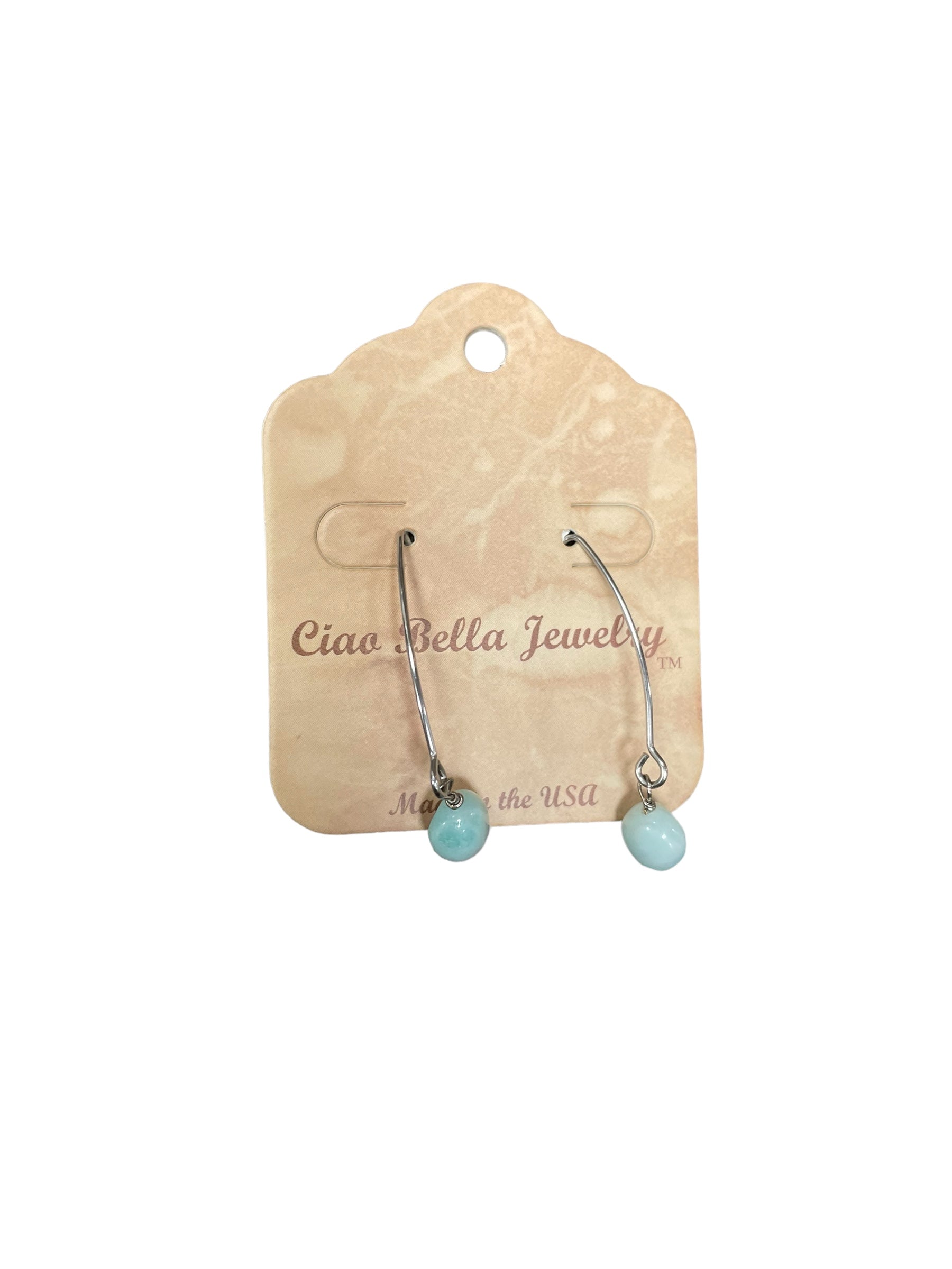 Long Silver Drop Kidney Wire Gemstone Earrings | Made in the USA