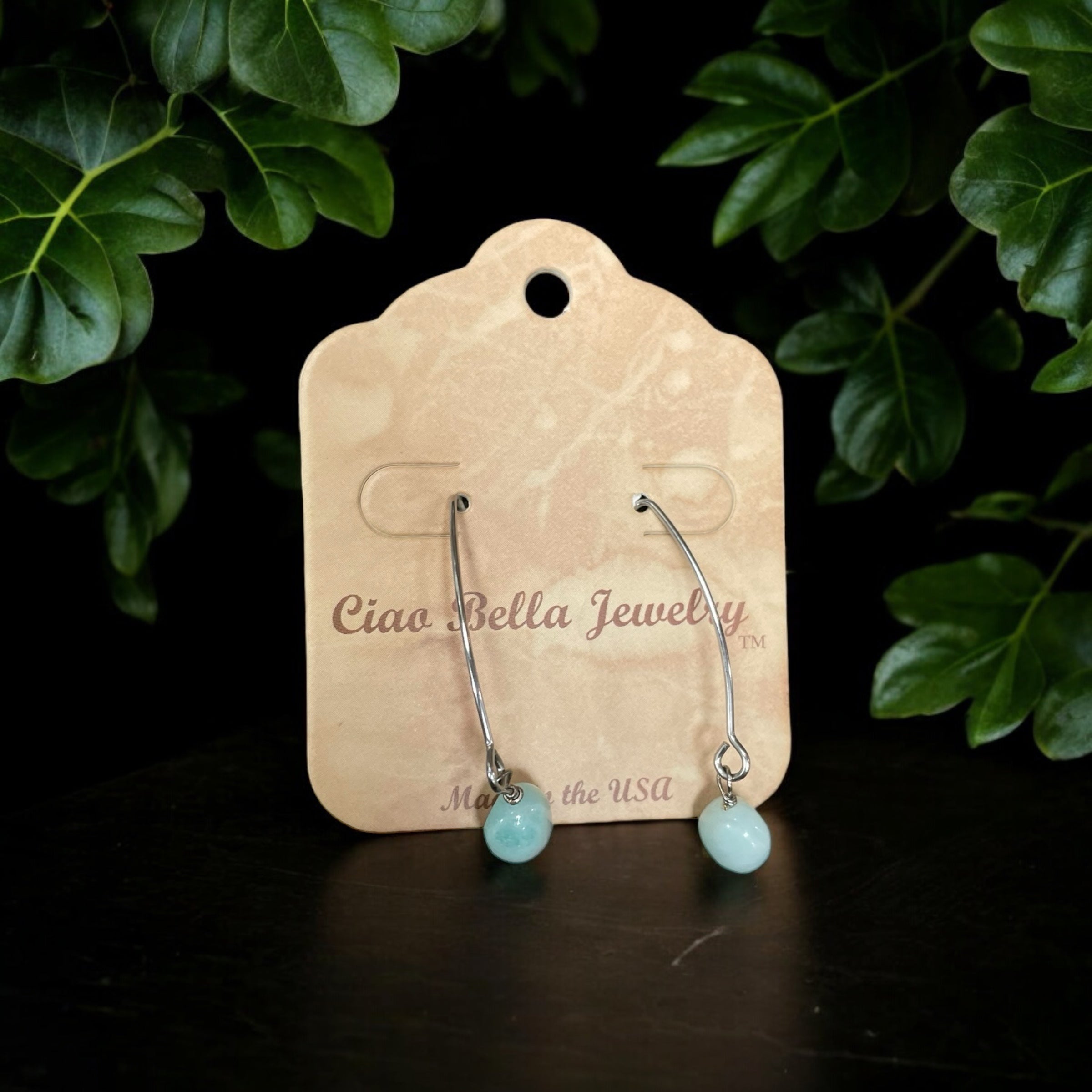 Long Silver Drop Kidney Wire Gemstone Earrings | Made in the USA
