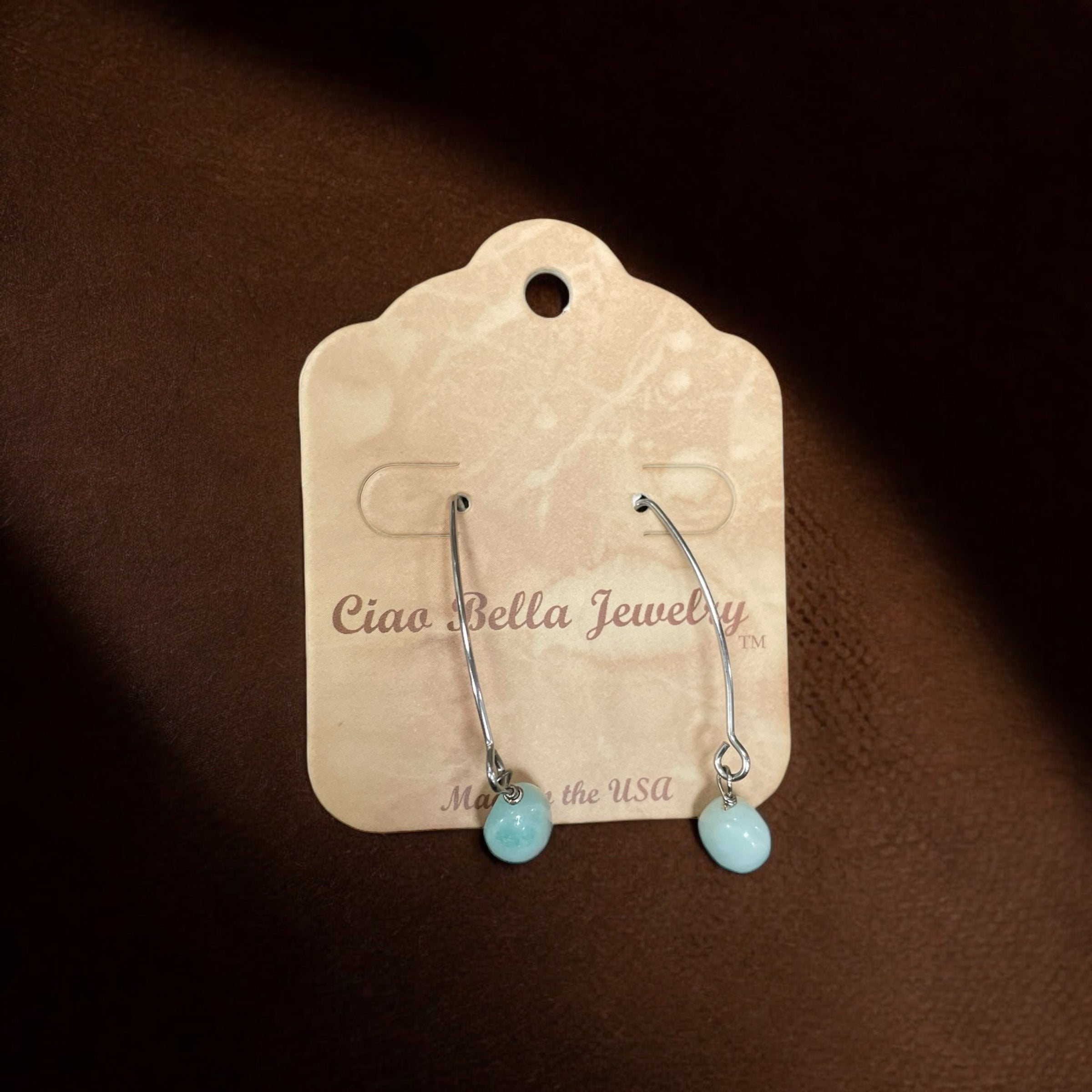 Long Silver Drop Kidney Wire Gemstone Earrings | Made in the USA