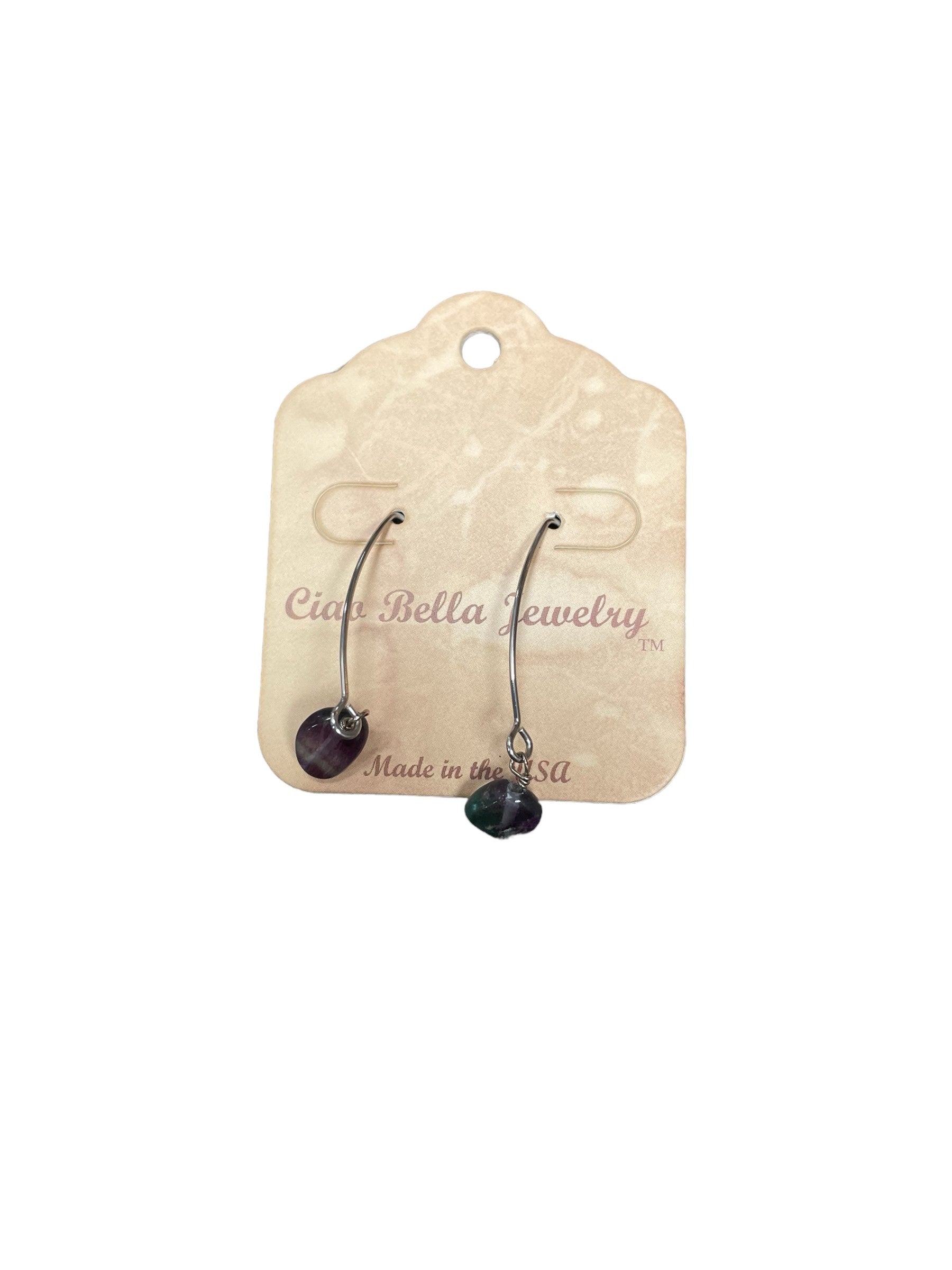 Long Silver Drop Kidney Wire Gemstone Earrings | Made in the USA