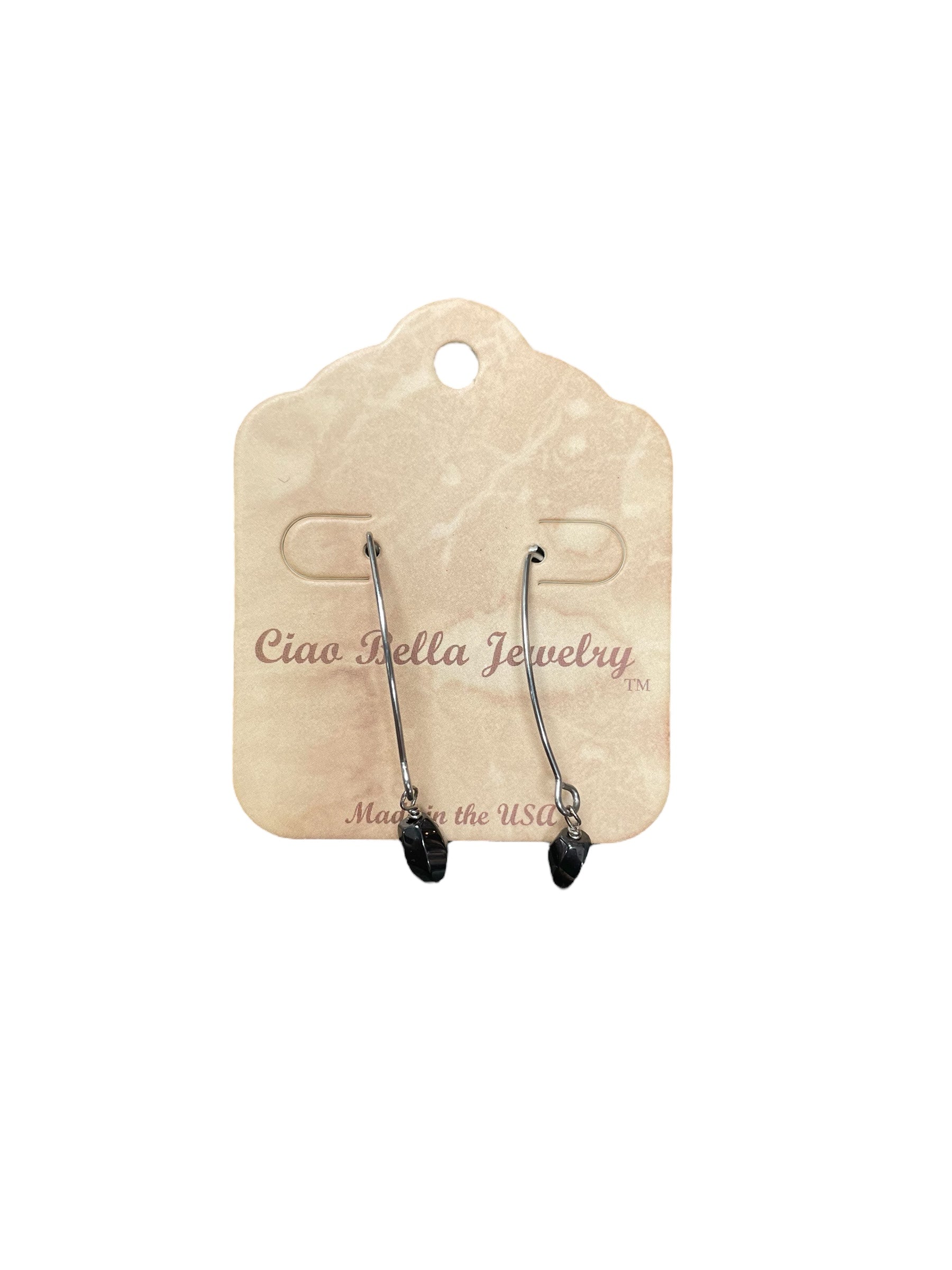 Long Silver Drop Kidney Wire Gemstone Earrings | Made in the USA
