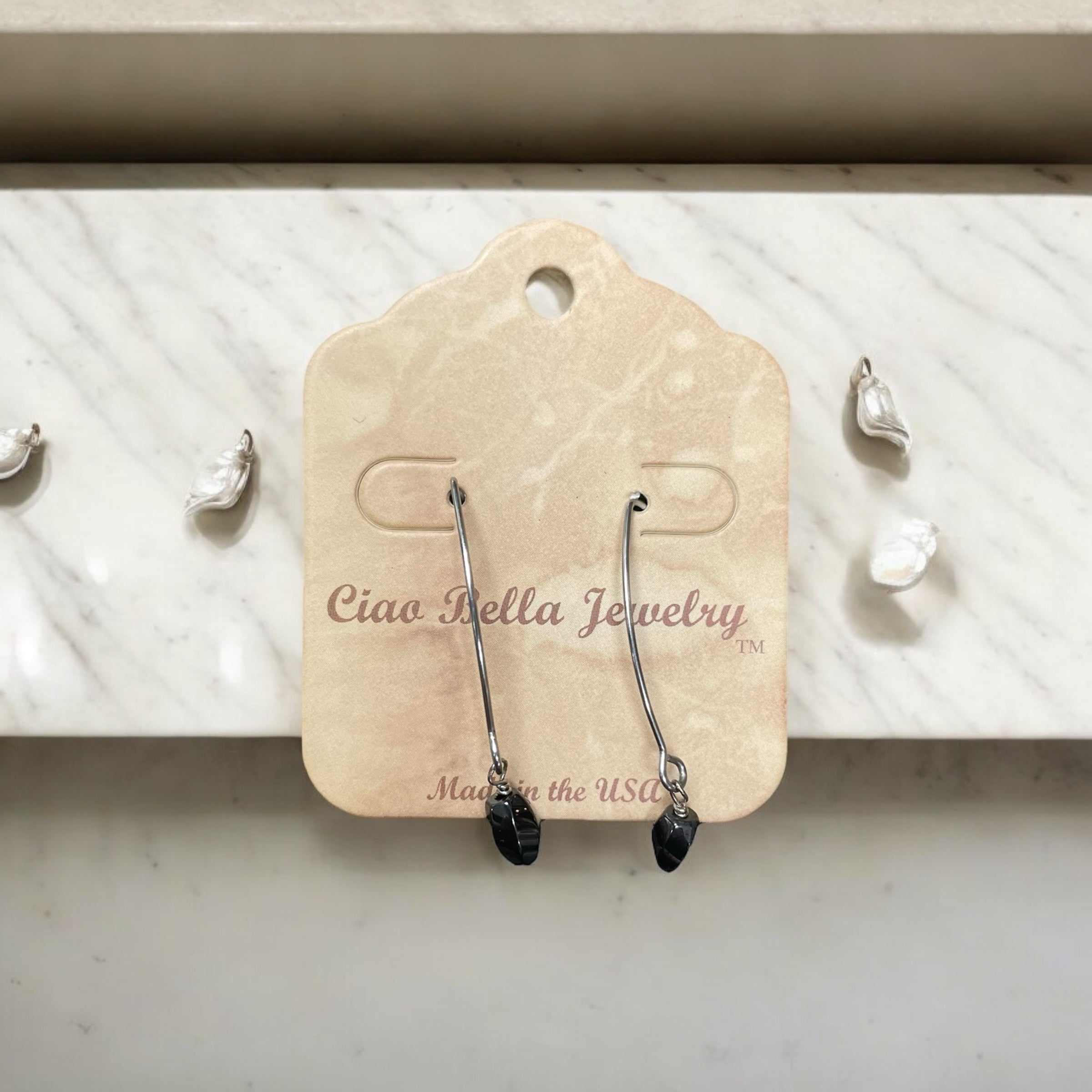 Long Silver Drop Kidney Wire Gemstone Earrings | Made in the USA