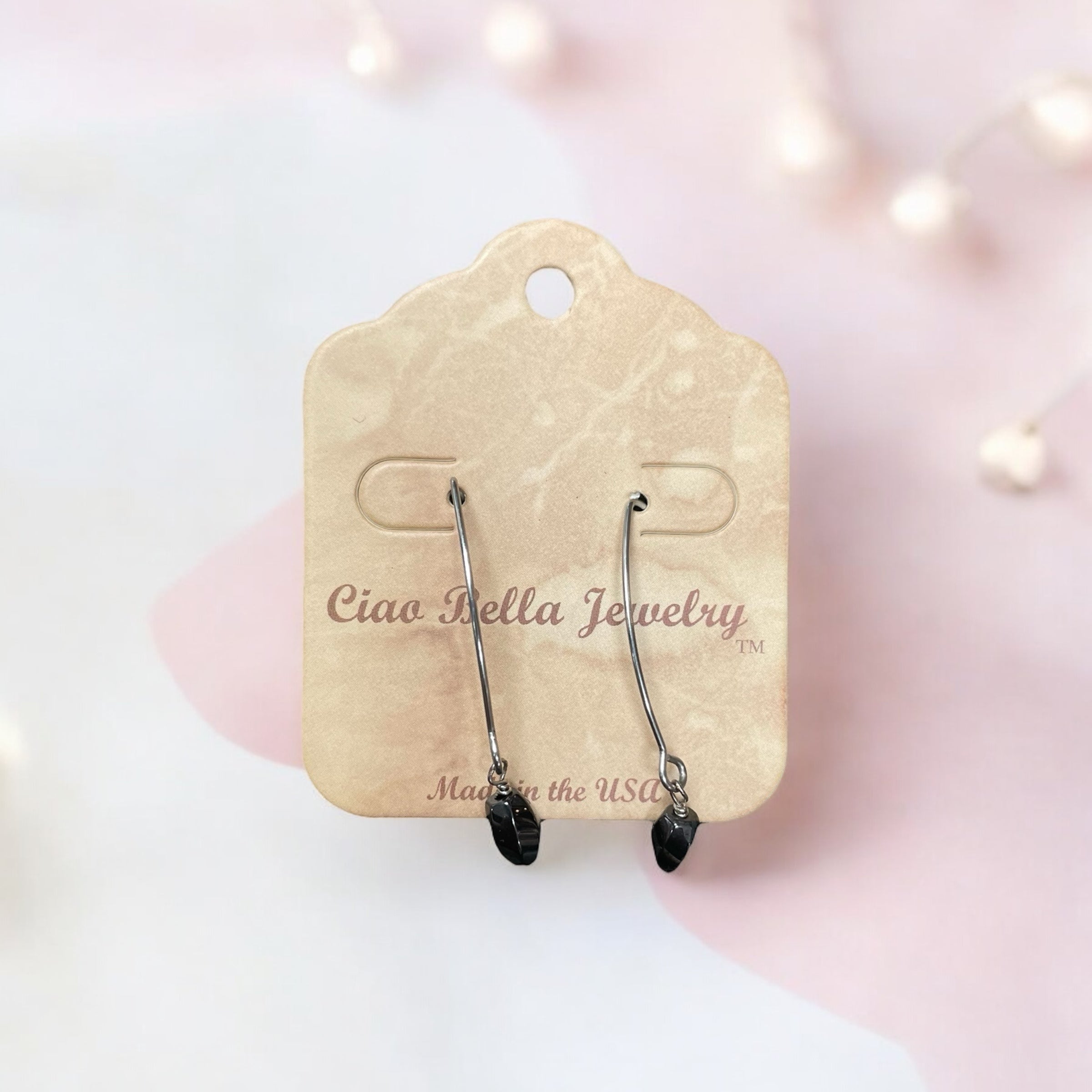 Long Silver Drop Kidney Wire Gemstone Earrings | Made in the USA