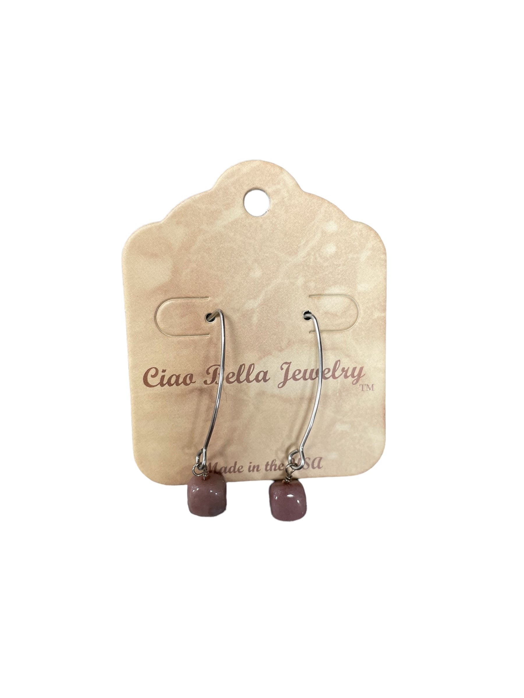 Long Silver Drop Kidney Wire Gemstone Earrings | Made in the USA