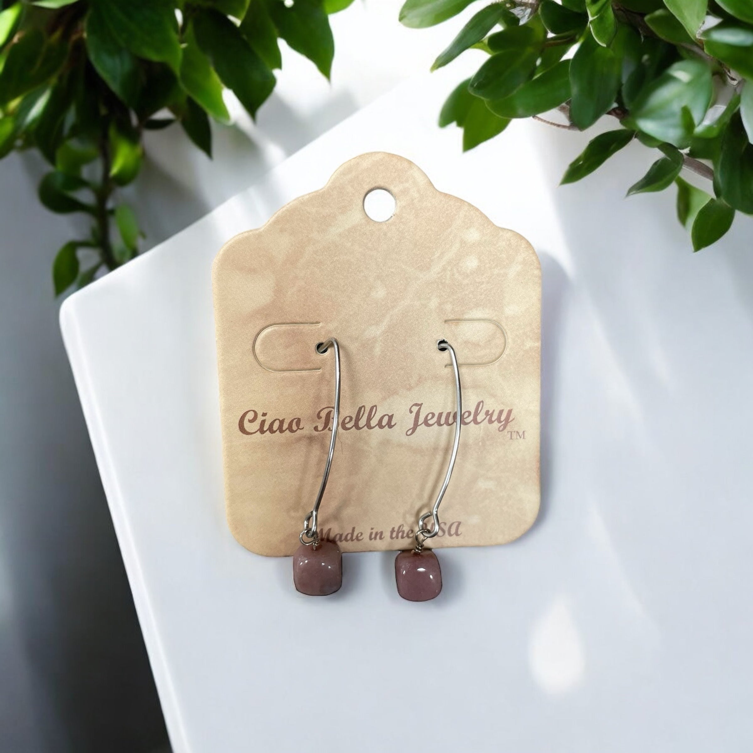 Long Silver Drop Kidney Wire Gemstone Earrings | Made in the USA