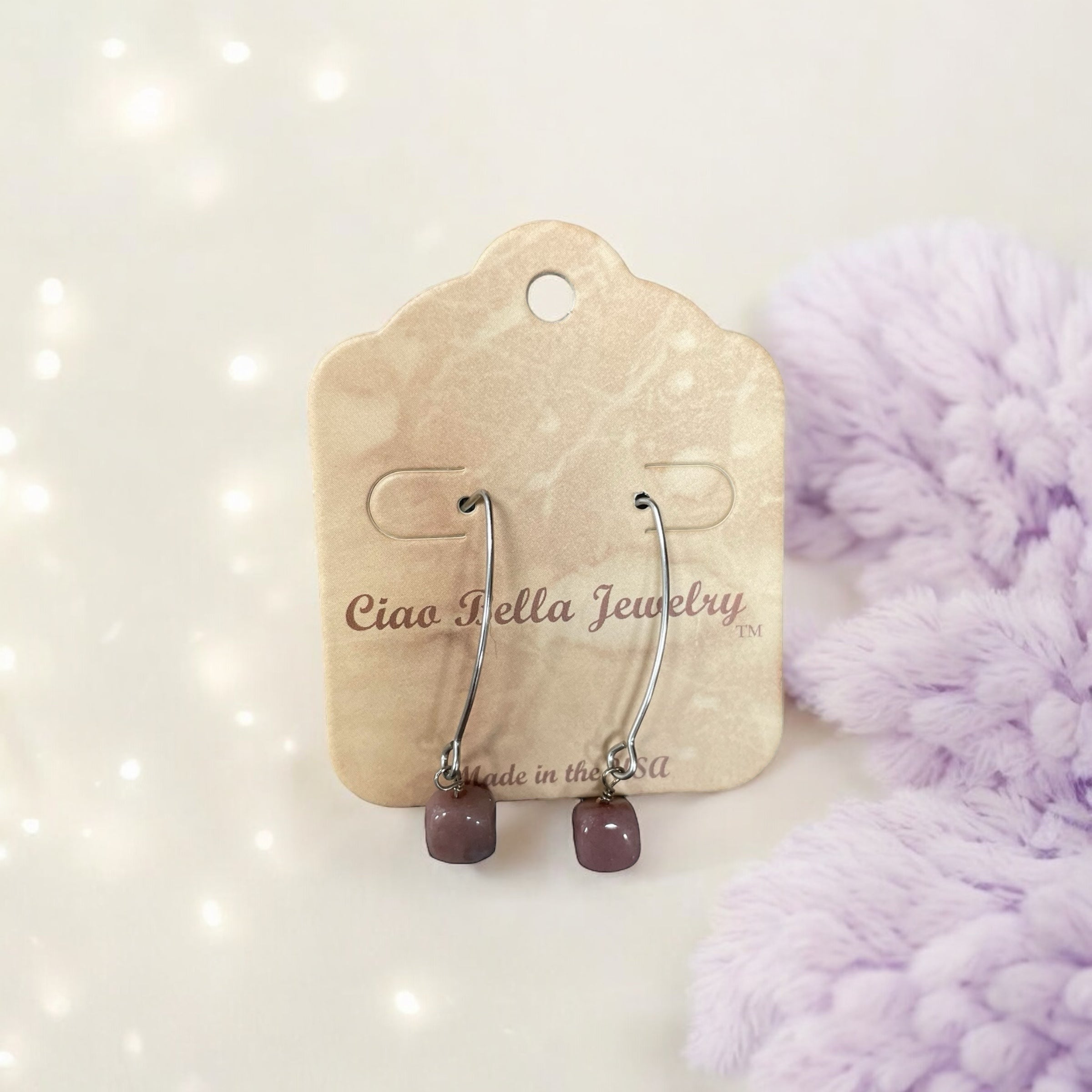 Long Silver Drop Kidney Wire Gemstone Earrings | Made in the USA