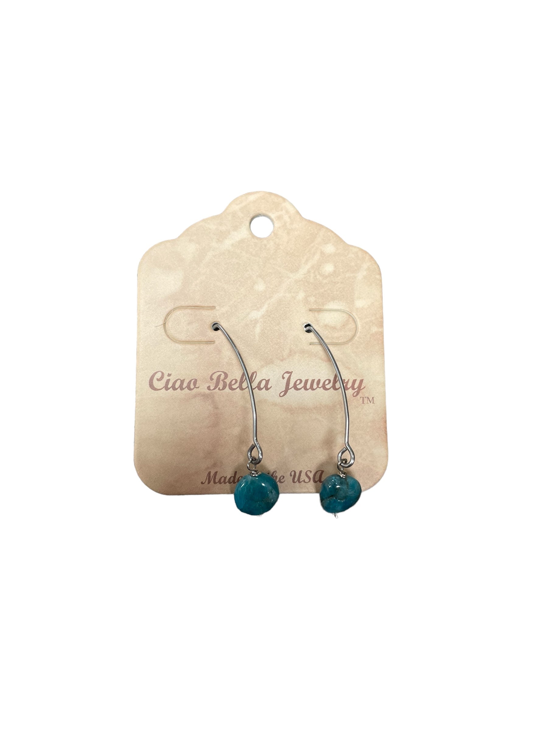 Long Silver Drop Kidney Wire Gemstone Earrings | Made in the USA