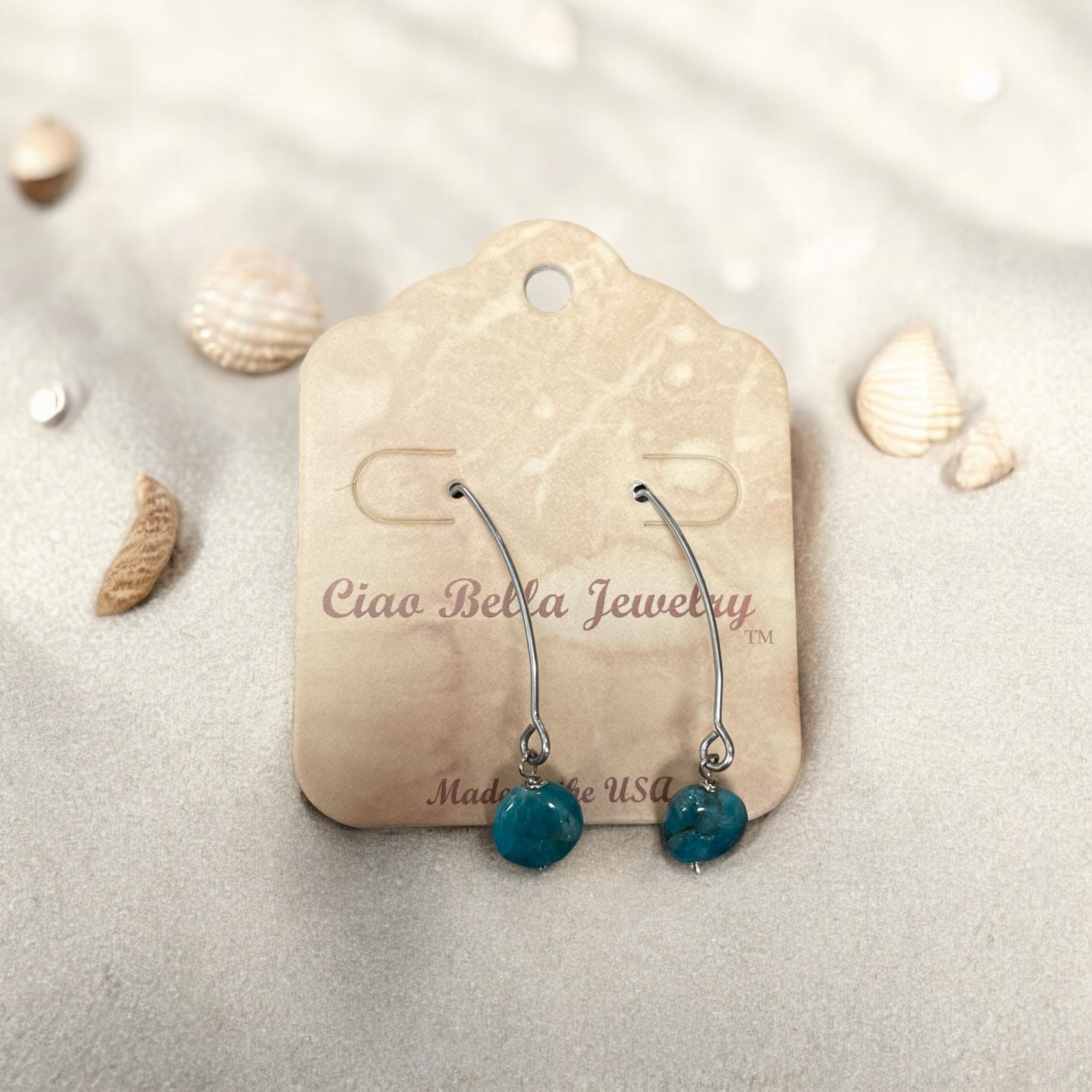 Long Silver Drop Kidney Wire Gemstone Earrings | Made in the USA
