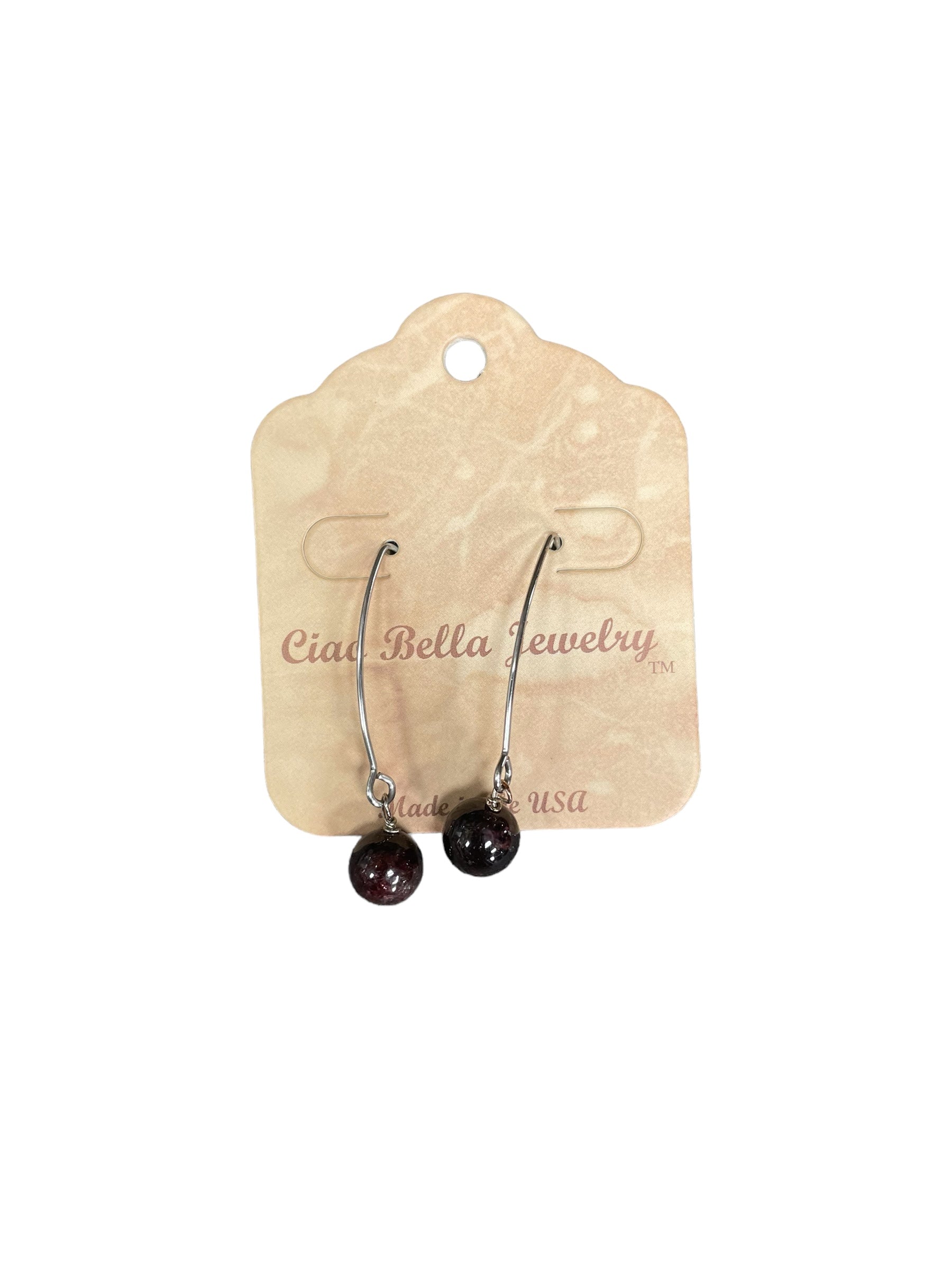 Long Silver Drop Kidney Wire Gemstone Earrings | Made in the USA