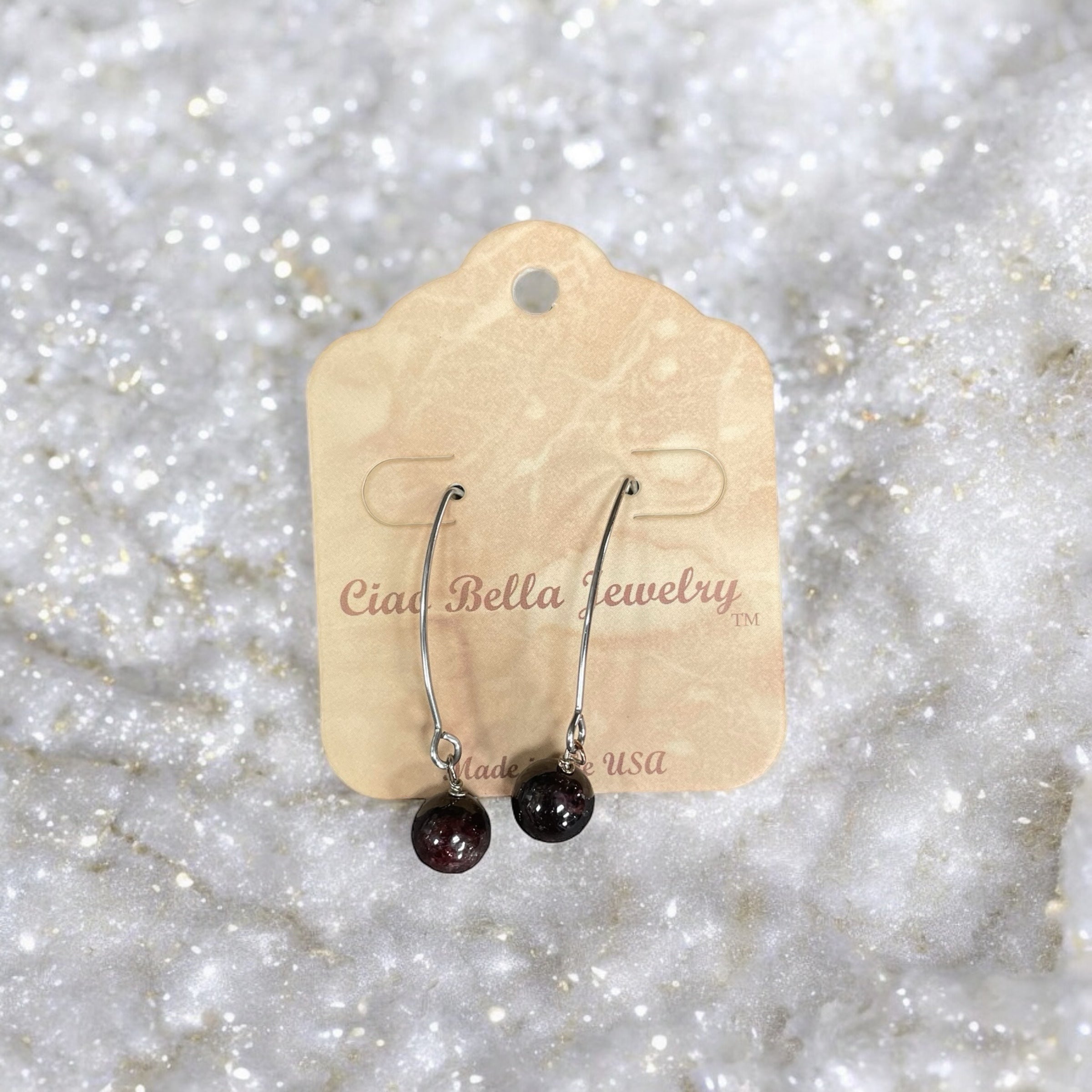 Long Silver Drop Kidney Wire Gemstone Earrings | Made in the USA