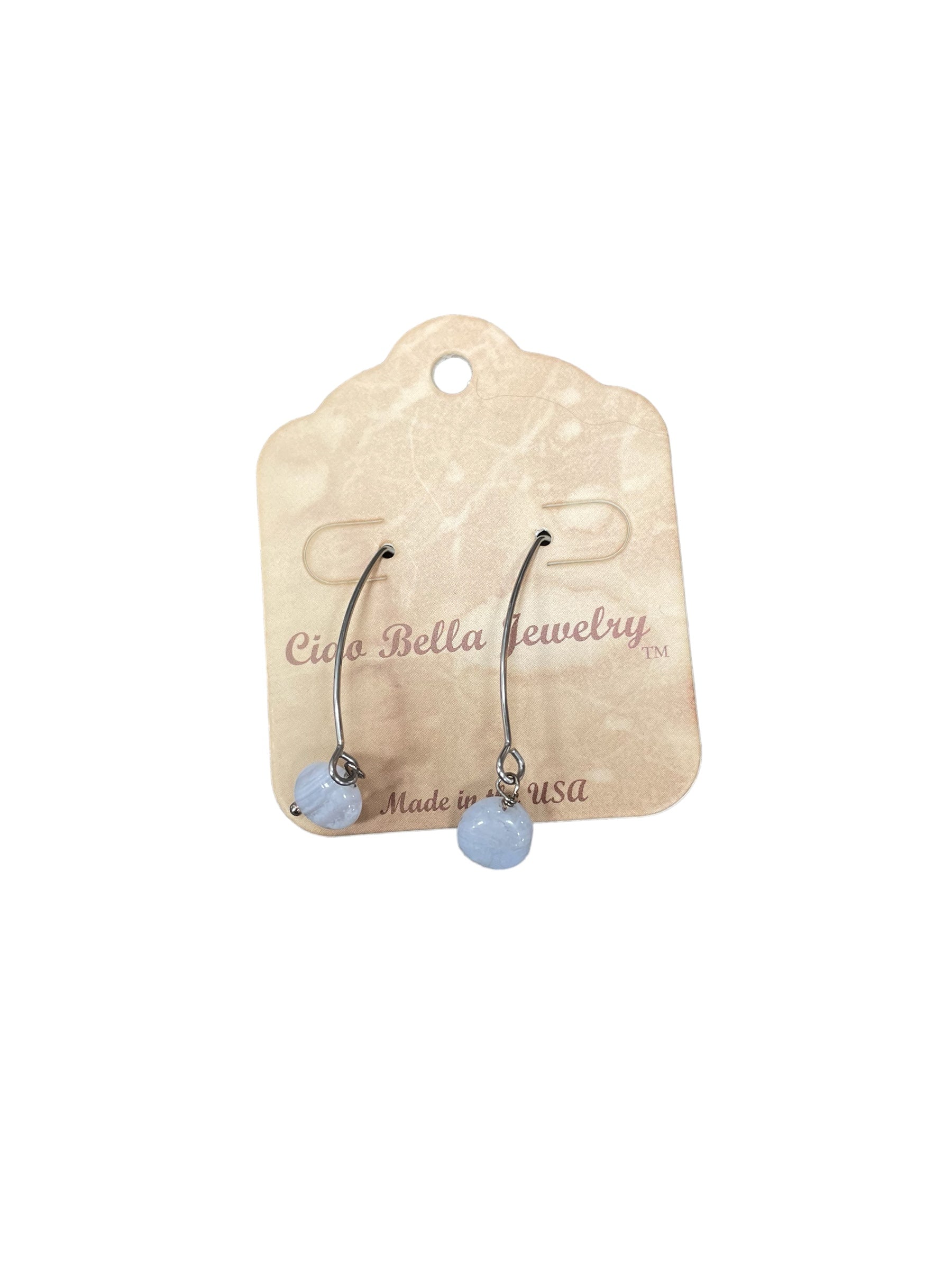 Long Silver Drop Kidney Wire Gemstone Earrings | Made in the USA