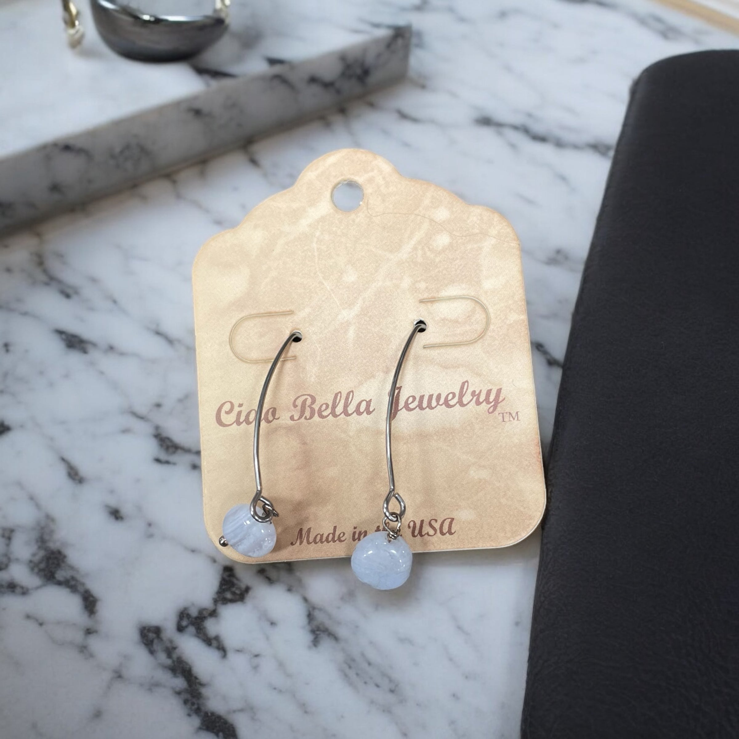 Long Silver Drop Kidney Wire Gemstone Earrings | Made in the USA