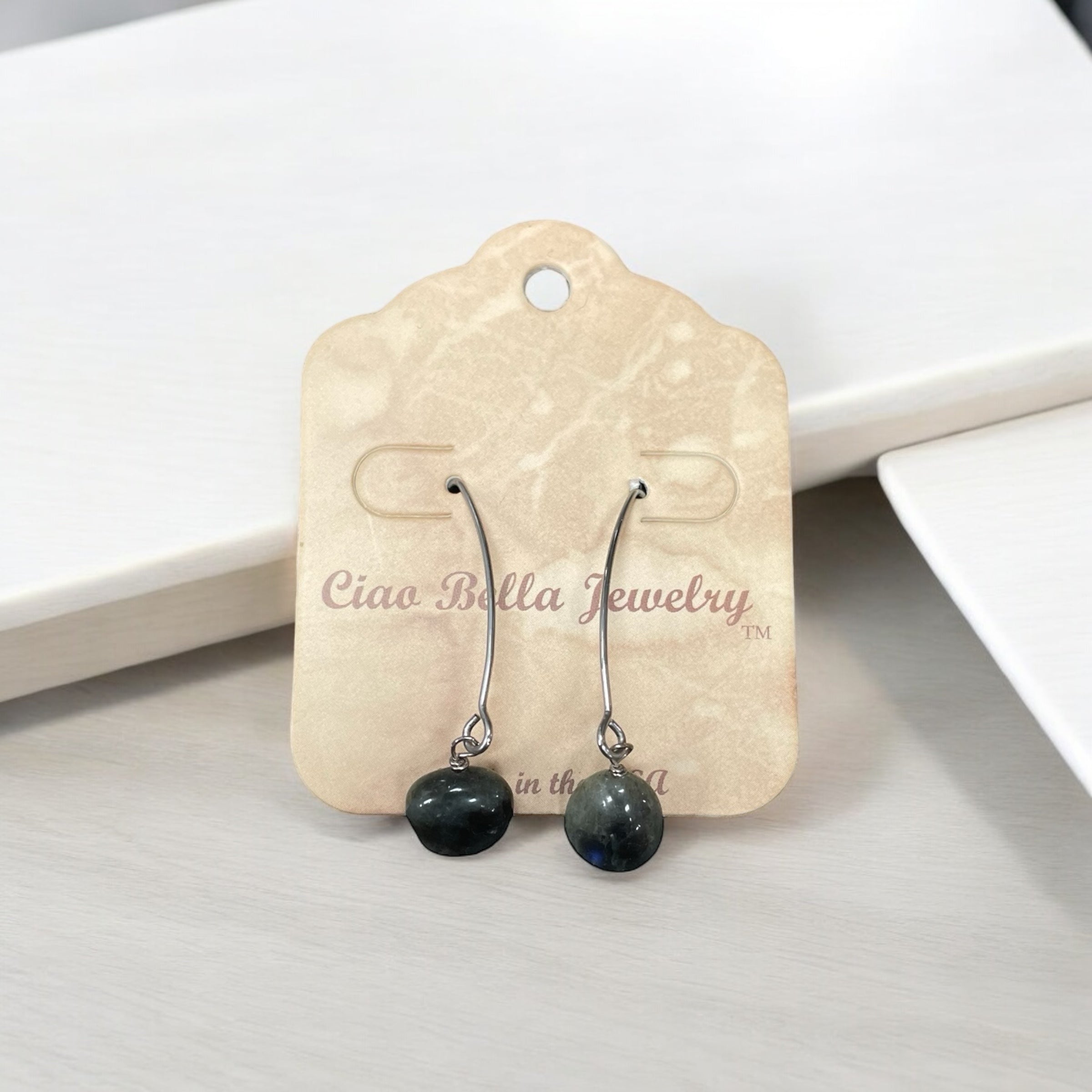 Long Silver Drop Kidney Wire Gemstone Earrings | Made in the USA