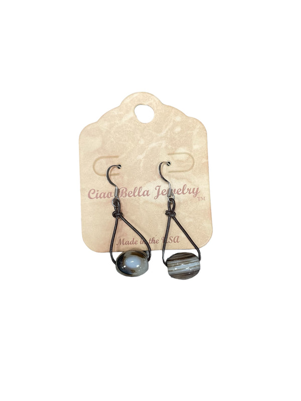 Earthy Statement: Leather and Striped Agate Teardrop Earrings