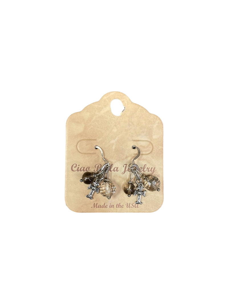 Faith & Fashion: Light Brown & Brown Cluster Earrings with Sterling Silver Cross