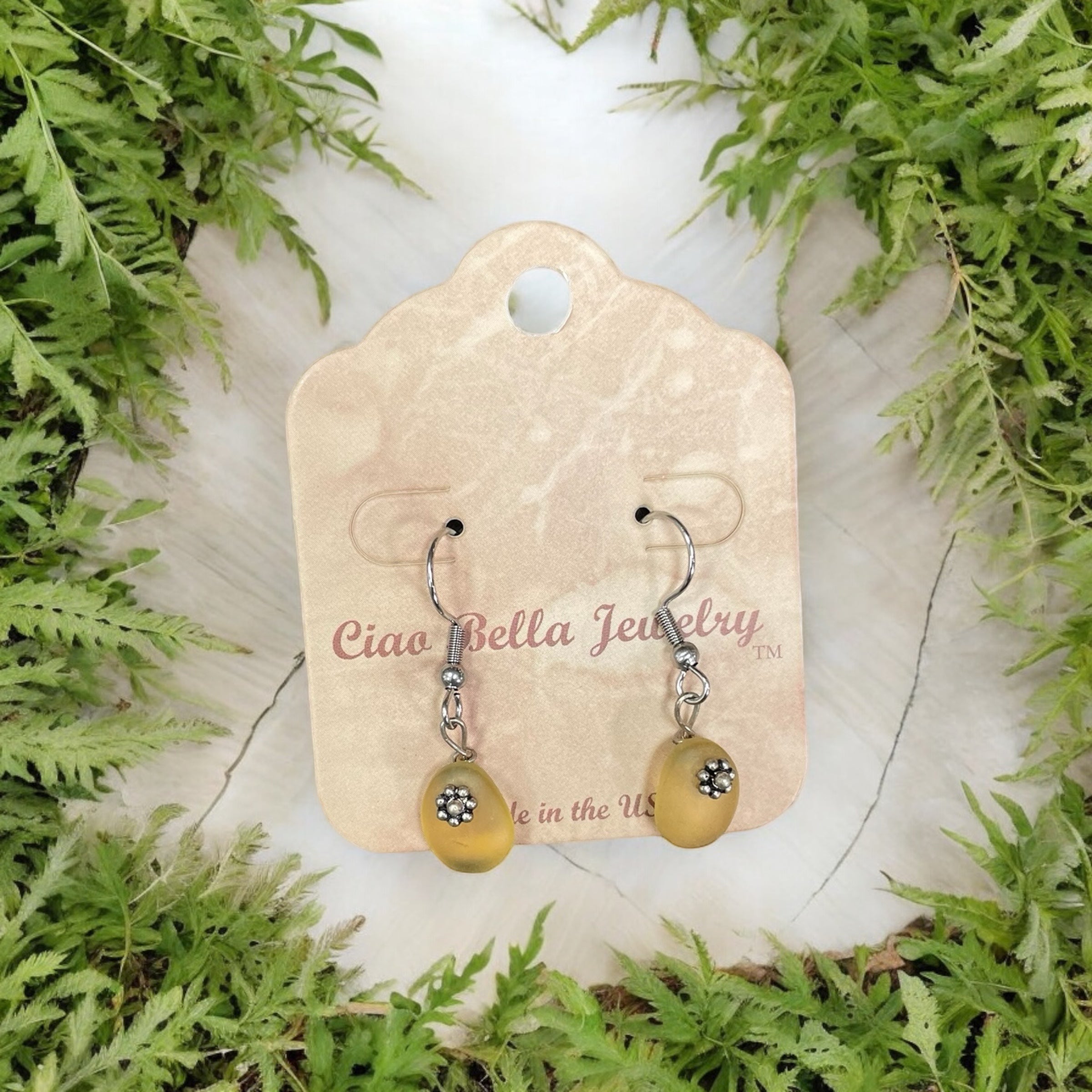 Blooming Elegance: Sterling Silver Dangle Earrings with Blue or Yellow Recycled Glass