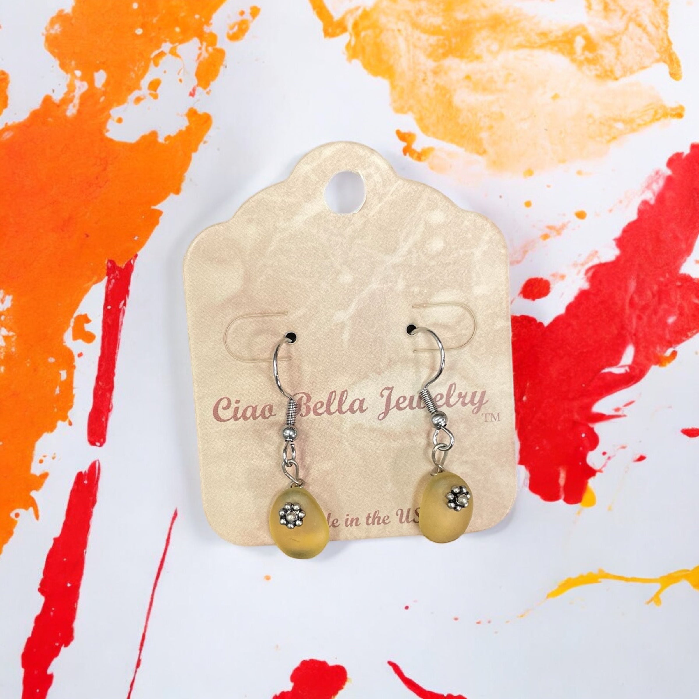 Blooming Elegance: Sterling Silver Dangle Earrings with Blue or Yellow Recycled Glass