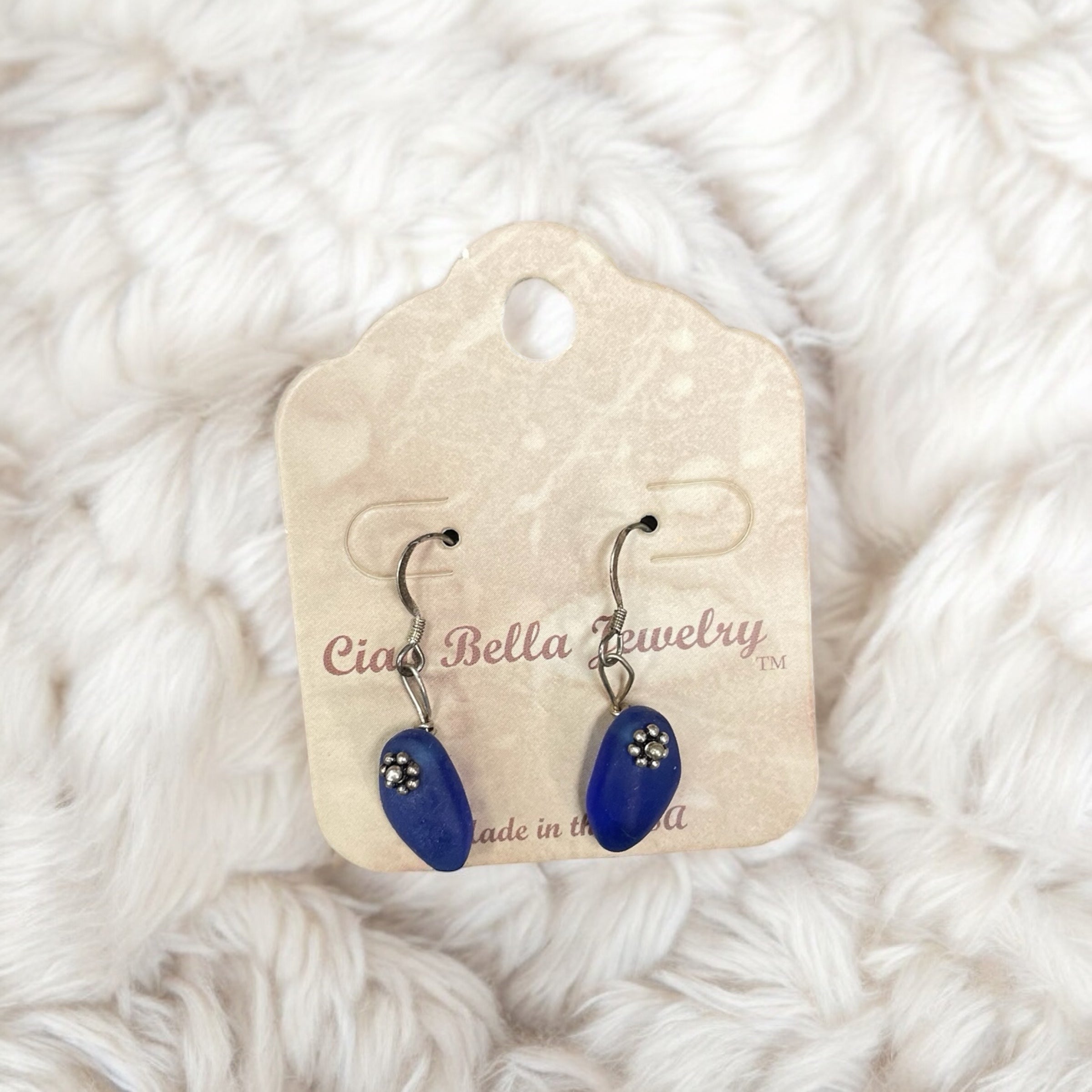 Blooming Elegance: Sterling Silver Dangle Earrings with Blue or Yellow Recycled Glass