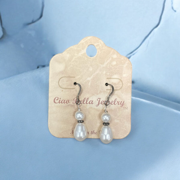 Antique Silver Dangle Earrings with Double Freshwater Pearls