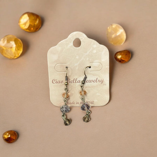 Earthy Elegance: Antique Gold Dangle Earrings with Leopard Jasper Crystals