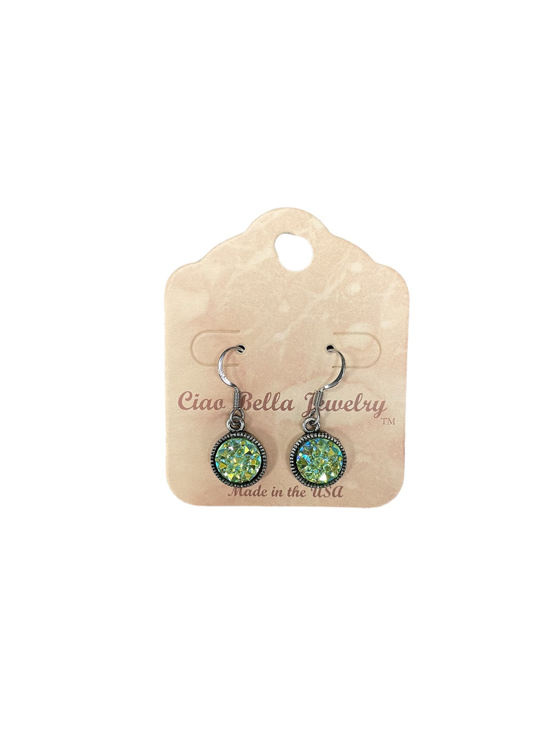 Dive into Fantasy: Antique Silver Imitation Druzy Dangle Earrings (White or Green)