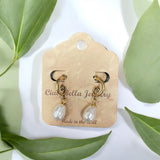 Golden Elegance: Swirling Drop Earrings with Delicate Pearl