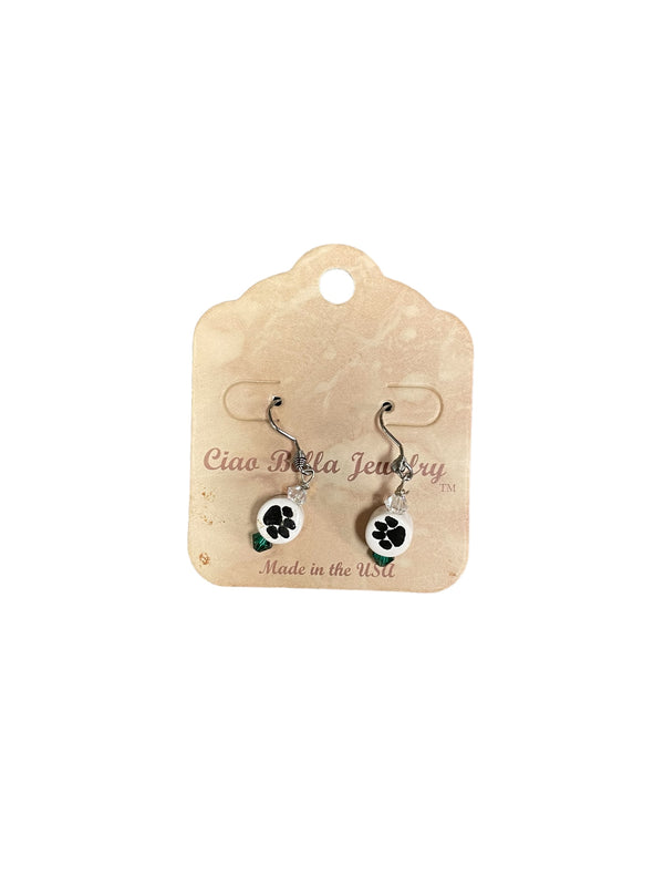 Fierce & Flirty: Silver Dangle Earrings with Lion Paw Print & Gemstones